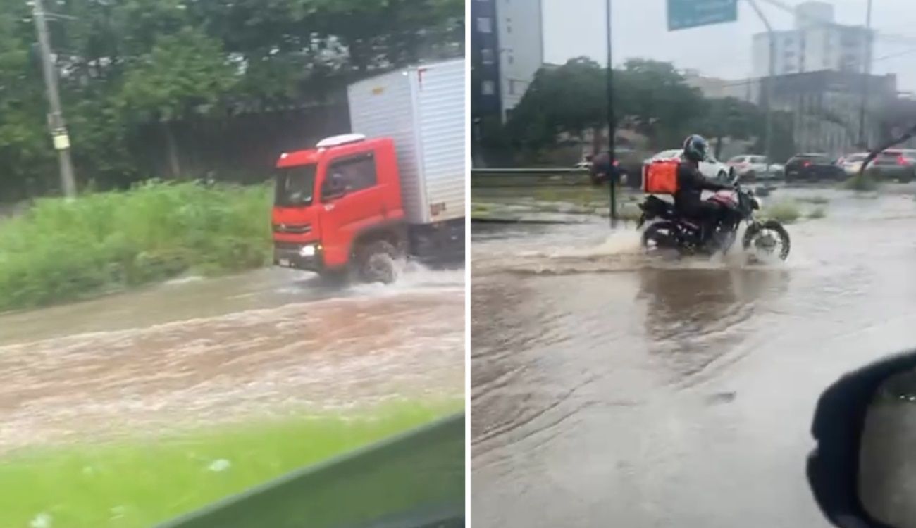 Vídeo: chuva forte em BH causa alagamento em avenidas importantes da cidade
