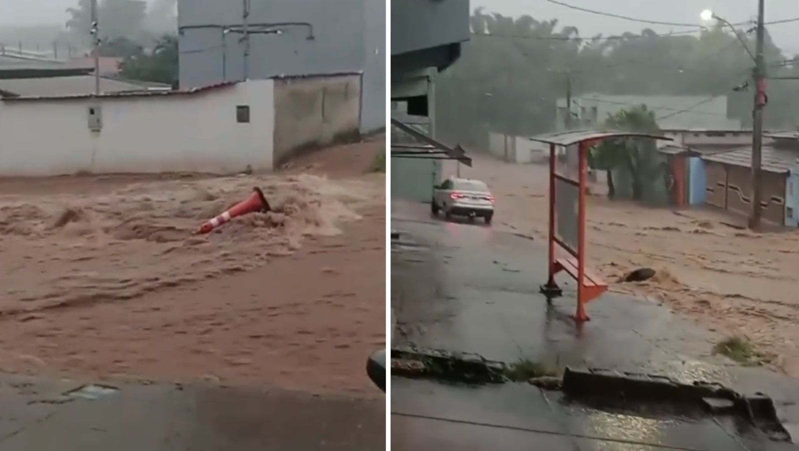 Vídeo: avenida de cidade da Grande BH 'vira rio' com chuva forte