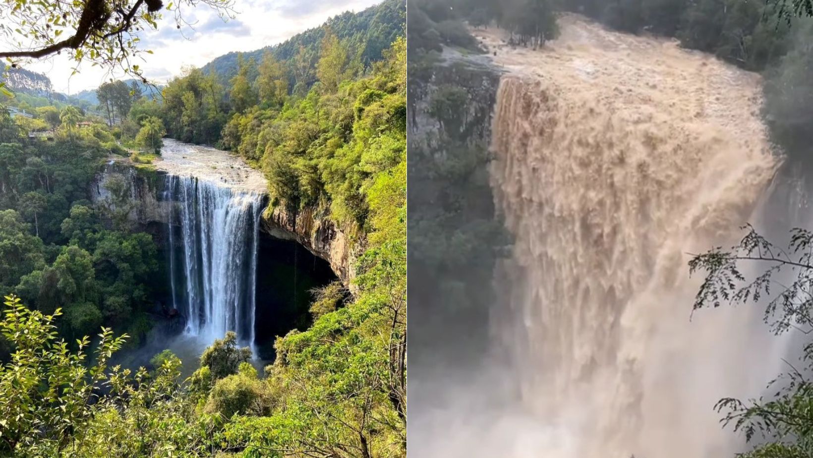 Chuvas voltam a atingir Serra Gaúcha e transformam cachoeira em água barrenta; veja vídeo