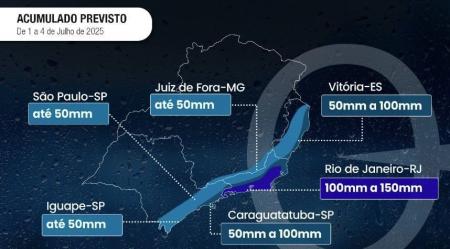 Rio de Janeiro pode ter chuva de até 150 mm