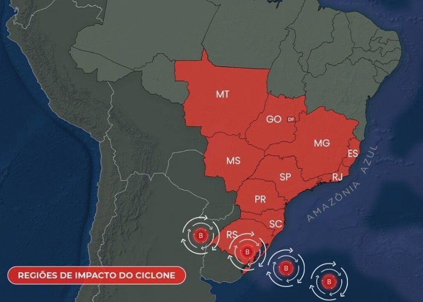 Rota dos efeitos do ciclone extratropical tem RS, SP, MG, RJ e seis estados, aponta Climatempo