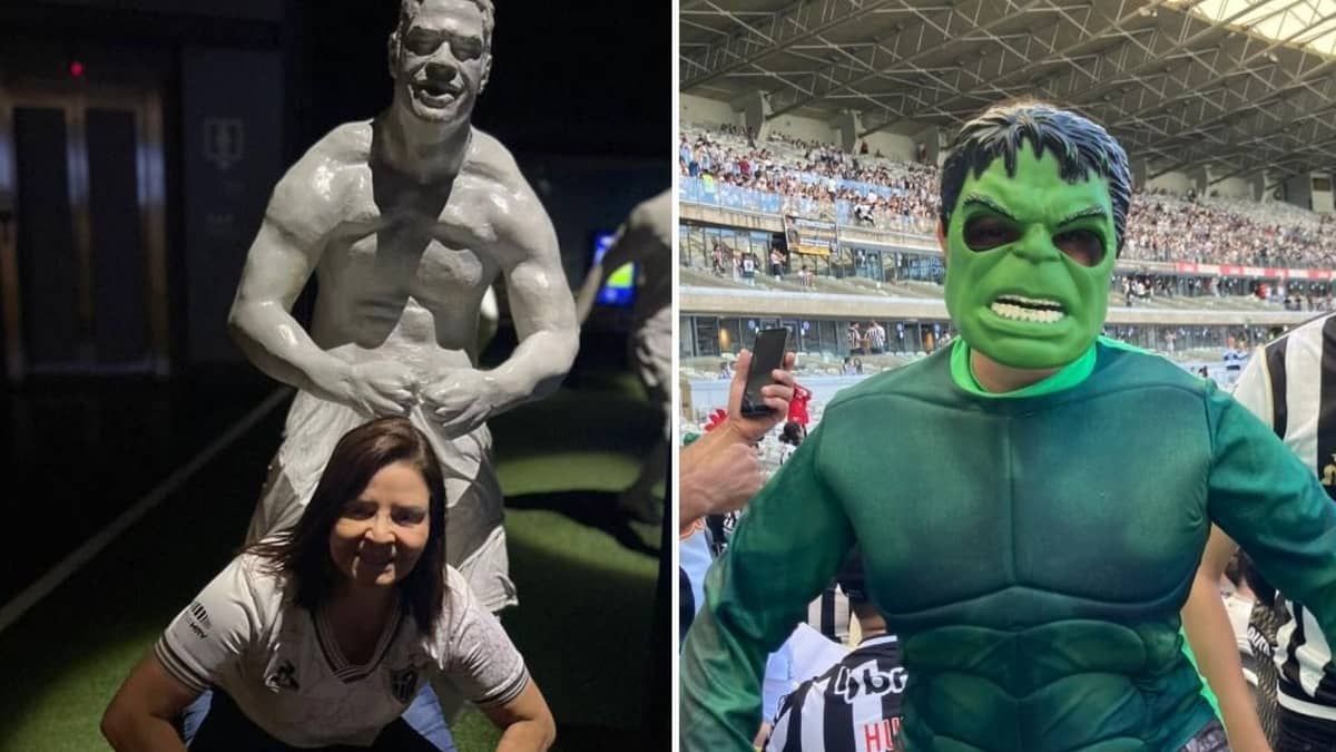 Torcedora do Atlético 'tieta' estátua de Hulk em Portugal e sonha com encontro 