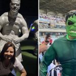 Torcedora do Atlético 'tieta' estátua de Hulk em Portugal e sonha com encontro 