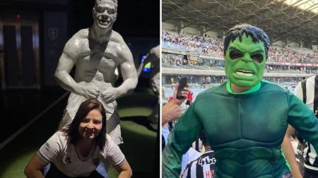Cleide está passando uns dias em Portugal e quis ver de perto a estátuda do ídolo Hulk