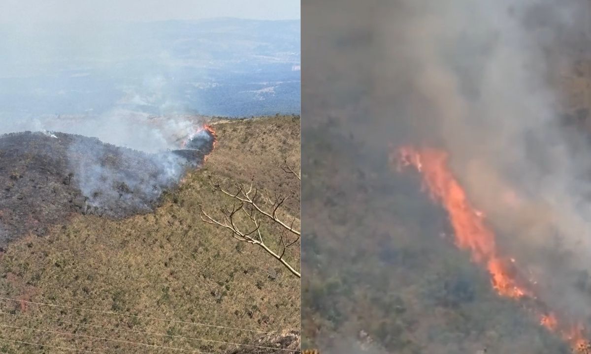 Combate de incêndio de grande proporção na Serra do Rola Moça, em Nova Lima, já dura onze horas