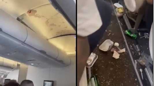 Comida ficou espalhada no chão da aeronave