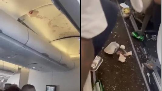 Comida ficou espalhada no chão da aeronave