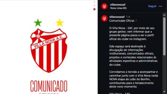 Comunicado do Villa Nova sobre o novo Instagram do clube após aprovação da SAF