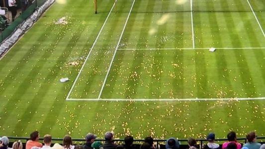 Confetes jogados pelos ativistas climáticos em Wimbledon