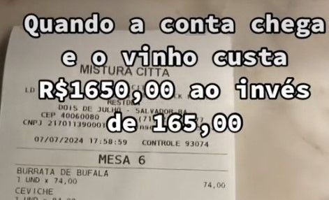 Vídeo: amigos pedem vinho de R$ 1.650 achando que era R$ 165 e se assustam com conta de R$ 4,5 mil