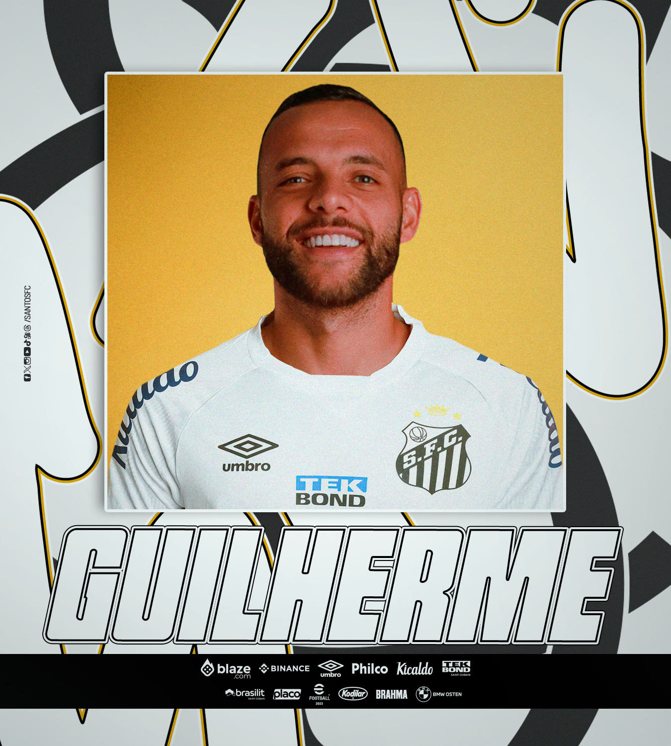 Santos anuncia a contratação do atacante Guilherme, ex-Grêmio e Fortaleza