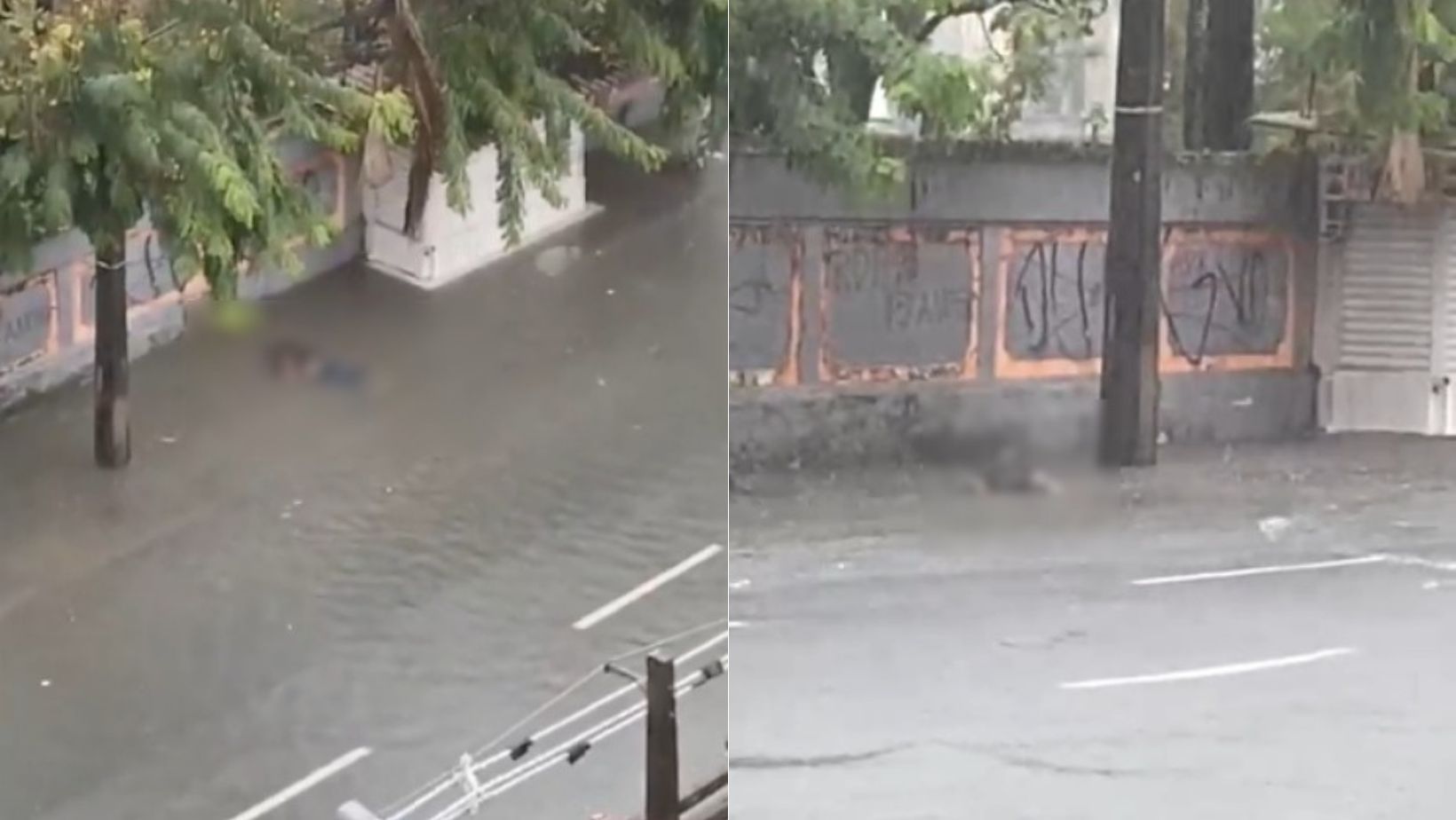 Corpo fica submerso em rua alagada de Recife e testemunhas dizem que vítima morreu de choque elétrico