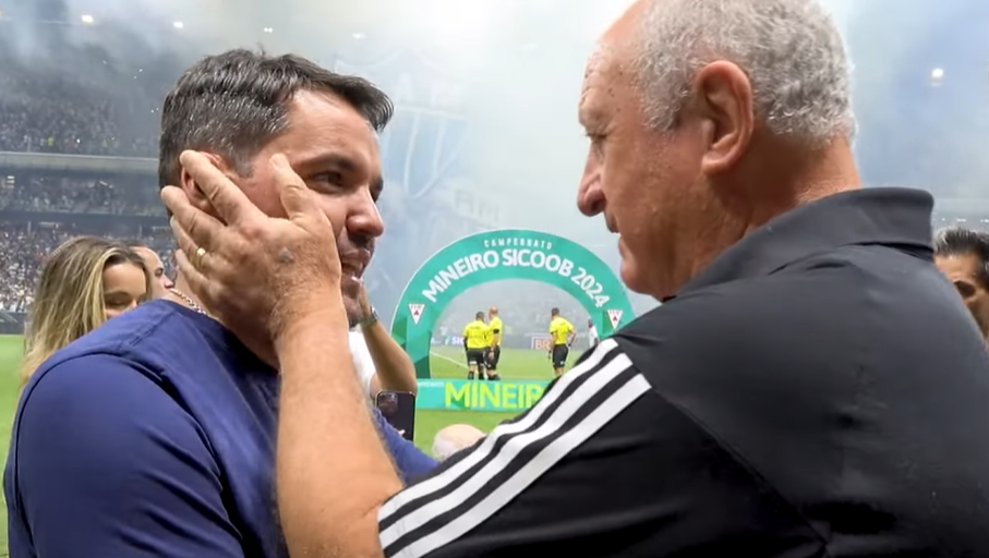 Vídeo mostra conversa entre Felipão e Larcamón antes de Atlético x Cruzeiro; assista