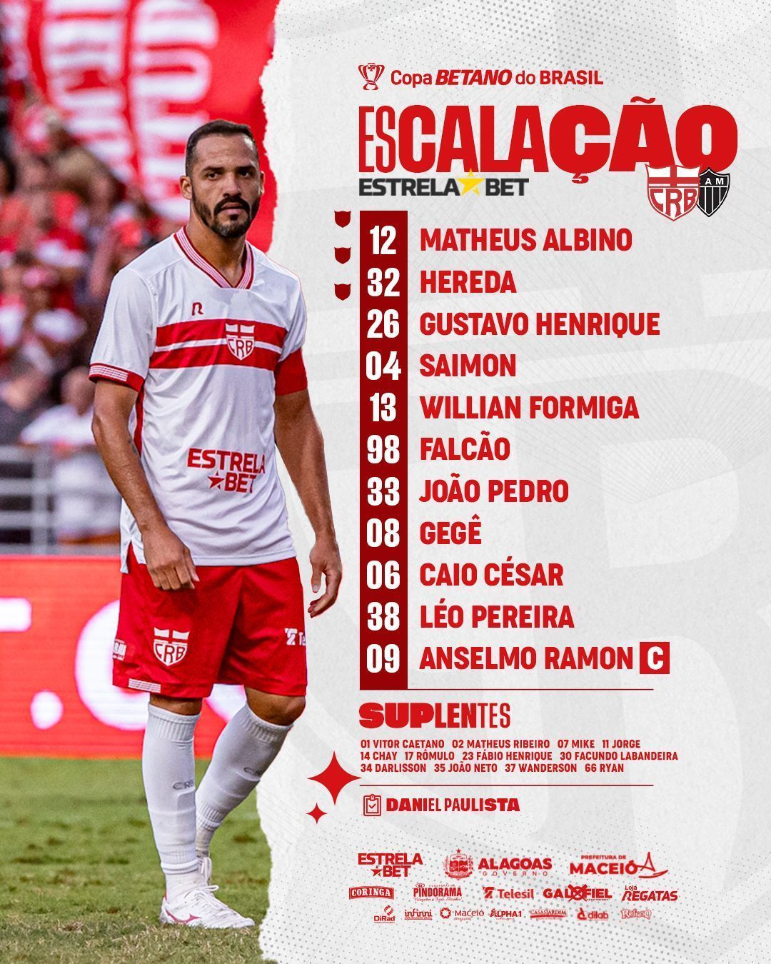 Escalação do CRB: Daniel define time com mudanças para enfrentar o Atlético