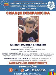 Criança de 2 anos desaparece dentro de casa e polícia investiga o caso no Paraná