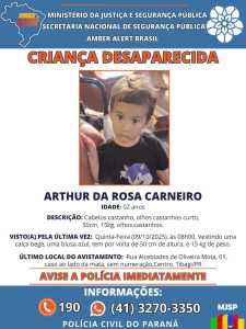Criança de 2 anos desaparece dentro de casa e polícia investiga o caso no Paraná