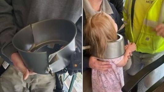 Criança de 2 anos fica com cabeça presa em forma de bolo