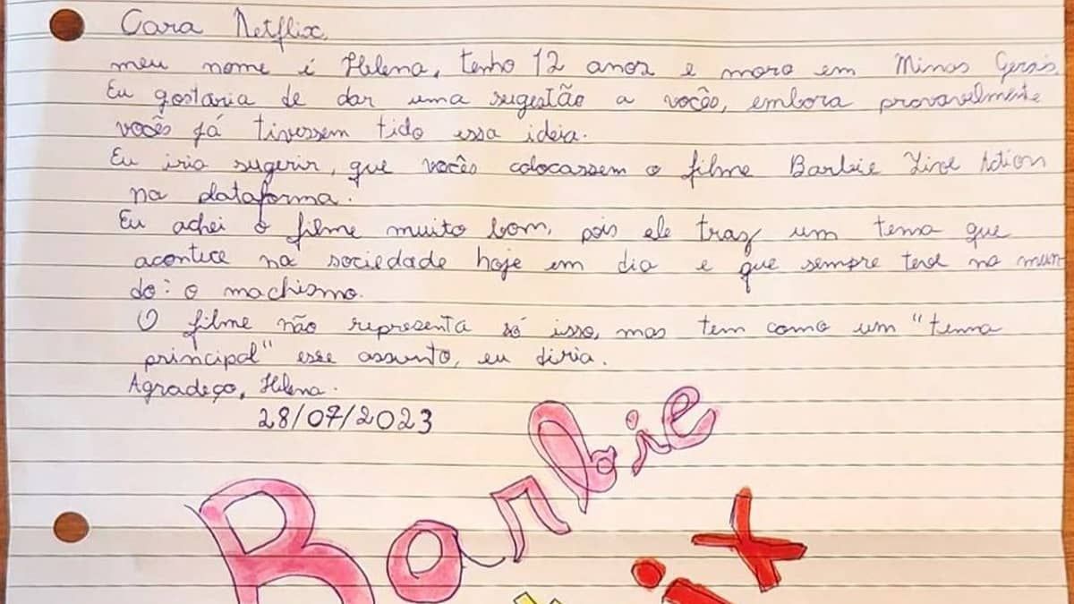 Mineira de 12 anos manda carta para Netflix com pedido fofo e resposta surpreende