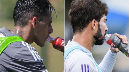 Cristian Pavón e Lucas Silva com o novo isotônico parceiro dos clubes