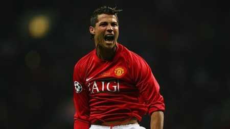 Cristiano Ronaldo durante partida pelo Manchester United em 2008