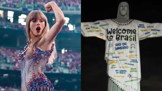 Cristo Redentor foi iluminado na noite desta quinta-feira (16) em homenagem à Taylor Swift