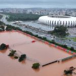 Fotos mostram CT do Inter debaixo d'água após transbordamento do Guaíba