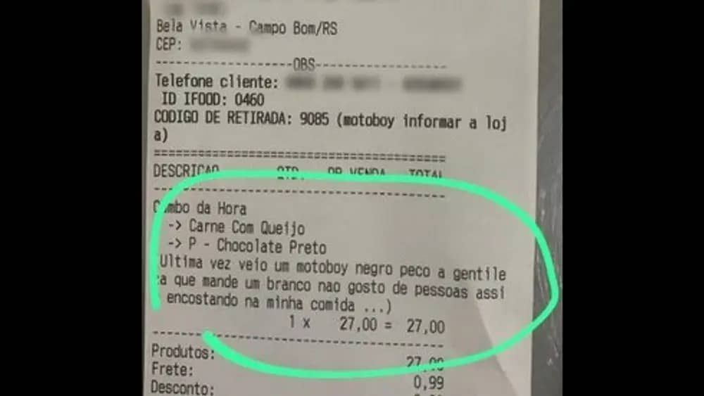 Mensagem racista em pedido de app foi enviada pelo dono da lanchonete, afirma polícia