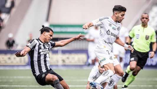 Danilo Barbosa na marcação em jogo entre Botafogo e Santos, pelo Brasileirão