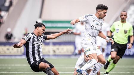 Danilo Barbosa na marcação em jogo entre Botafogo e Santos, pelo Brasileirão