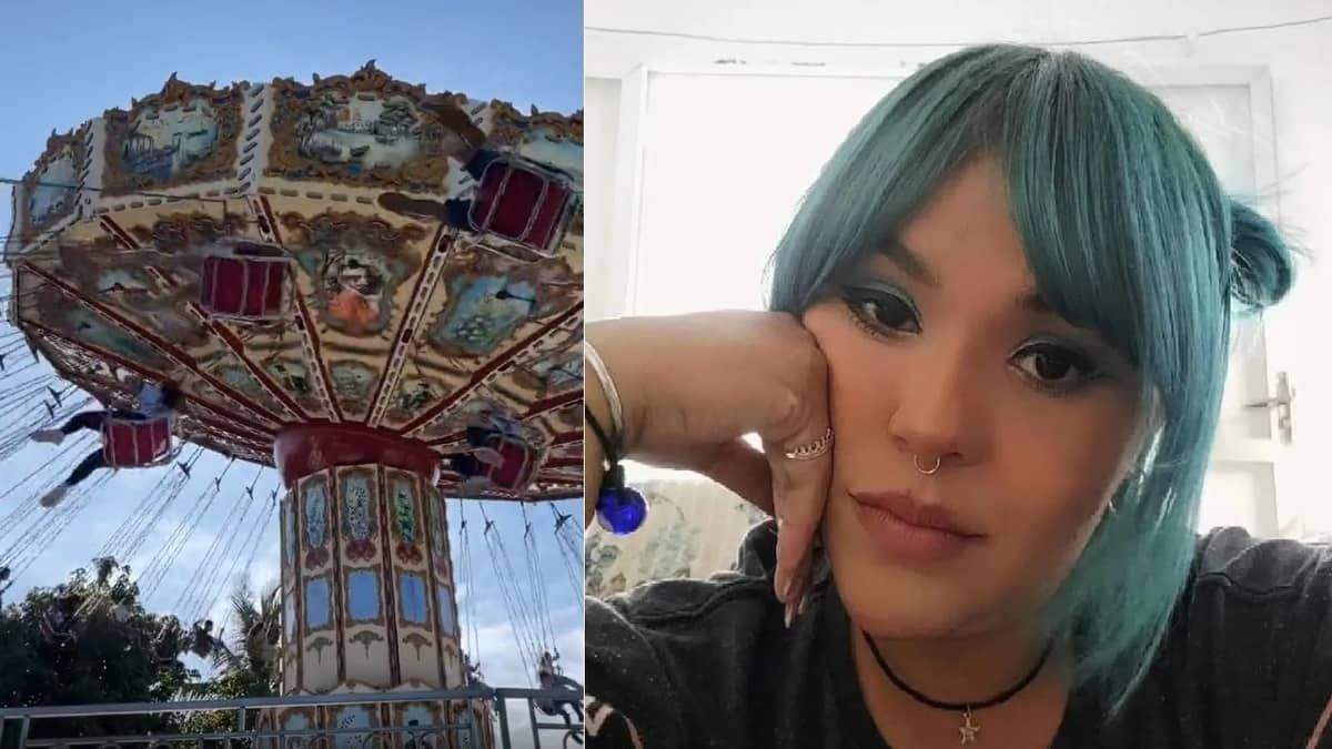 Mulher arremessada por brinquedo em parque chora ao ouvir voz do pai