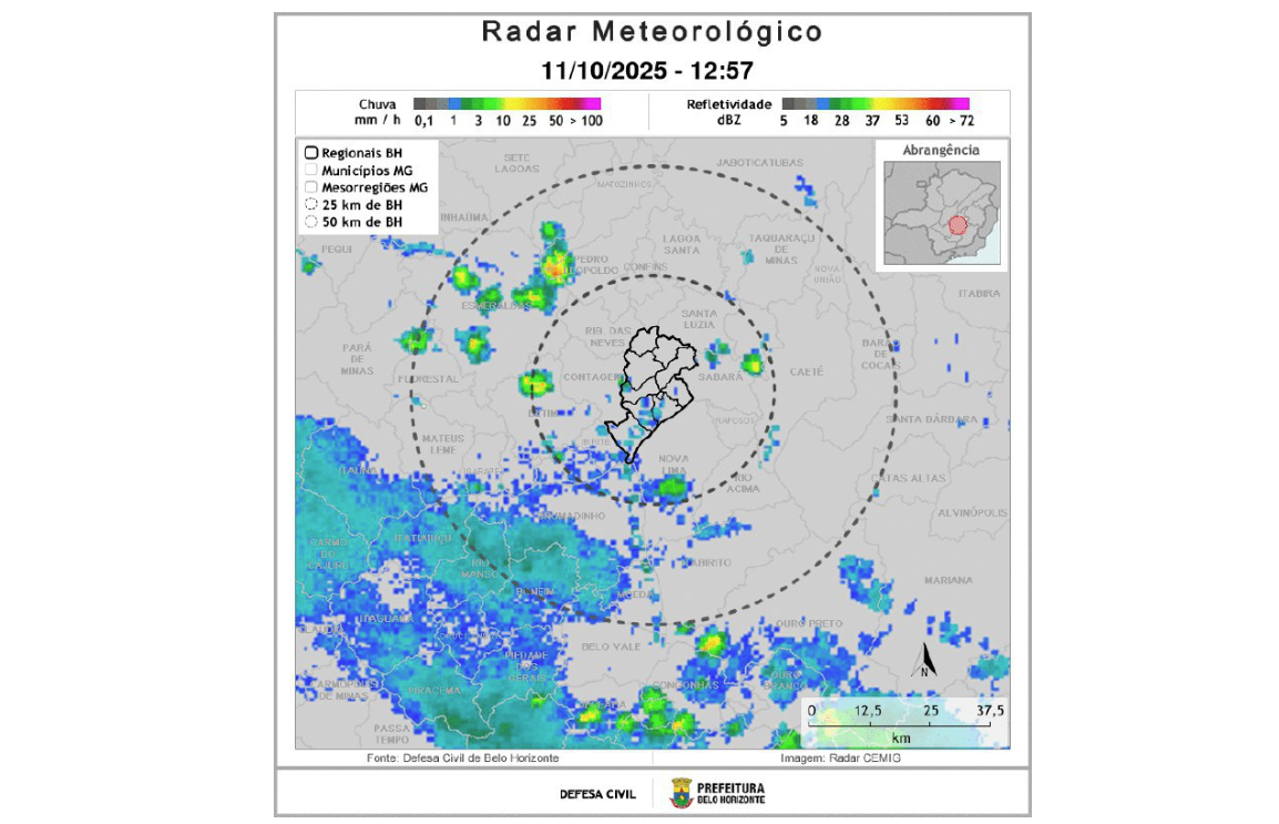 Defesa Civil emite alerta de pancadas de chuva com raios até domingo (12/10)
