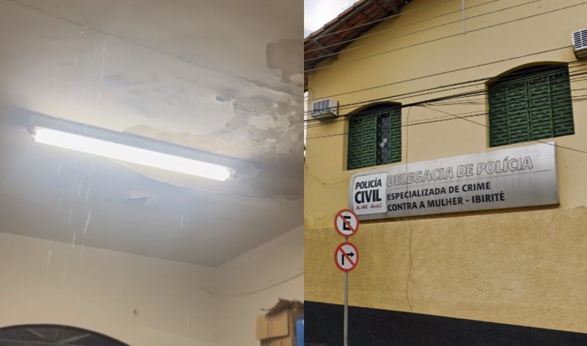 Vídeo: infiltração 'faz chover' dentro de Delegacia da Mulher na Grande BH
