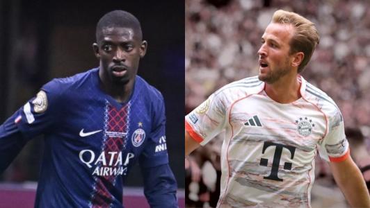 Ousmane Dembélé e Harry Kane em ação por PSG e Bayern no Mundial de Clubes da Fifa 2025