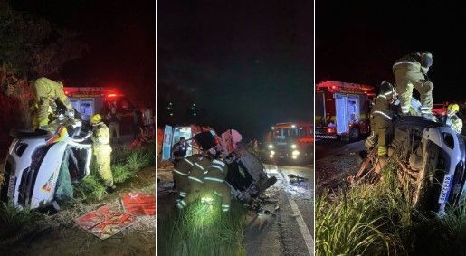 Carro do DER capota e deixa 4 feridos na BR-238, em MG
