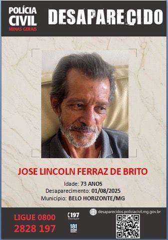 Idoso desaparece após almoçar na casa da filha no bairro Nova Suíça, em Belo Horizonte