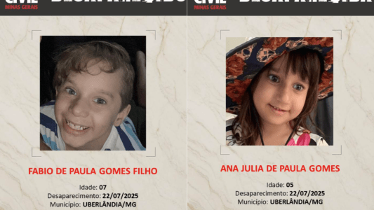 A Polícia Civil de Minas Gerais (PCMG) informou que apura o desaparecimento de duas crianças, de 5 e 7 anos, em Tupaciguara