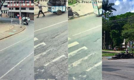 Flagrante de descarte irregular de pneus na Praça do Bairro Vitorino Braga em Juiz de Fora Foto PJF Divulgação