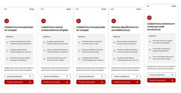 Prints de alertas do banco sobre denúncias de golpe