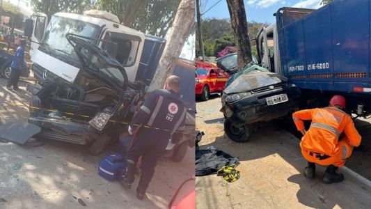 Palio foi prensado pelo caminhão em uma árvore