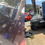 Carro atingido por caminhão sem freio na Grande BH estava parado