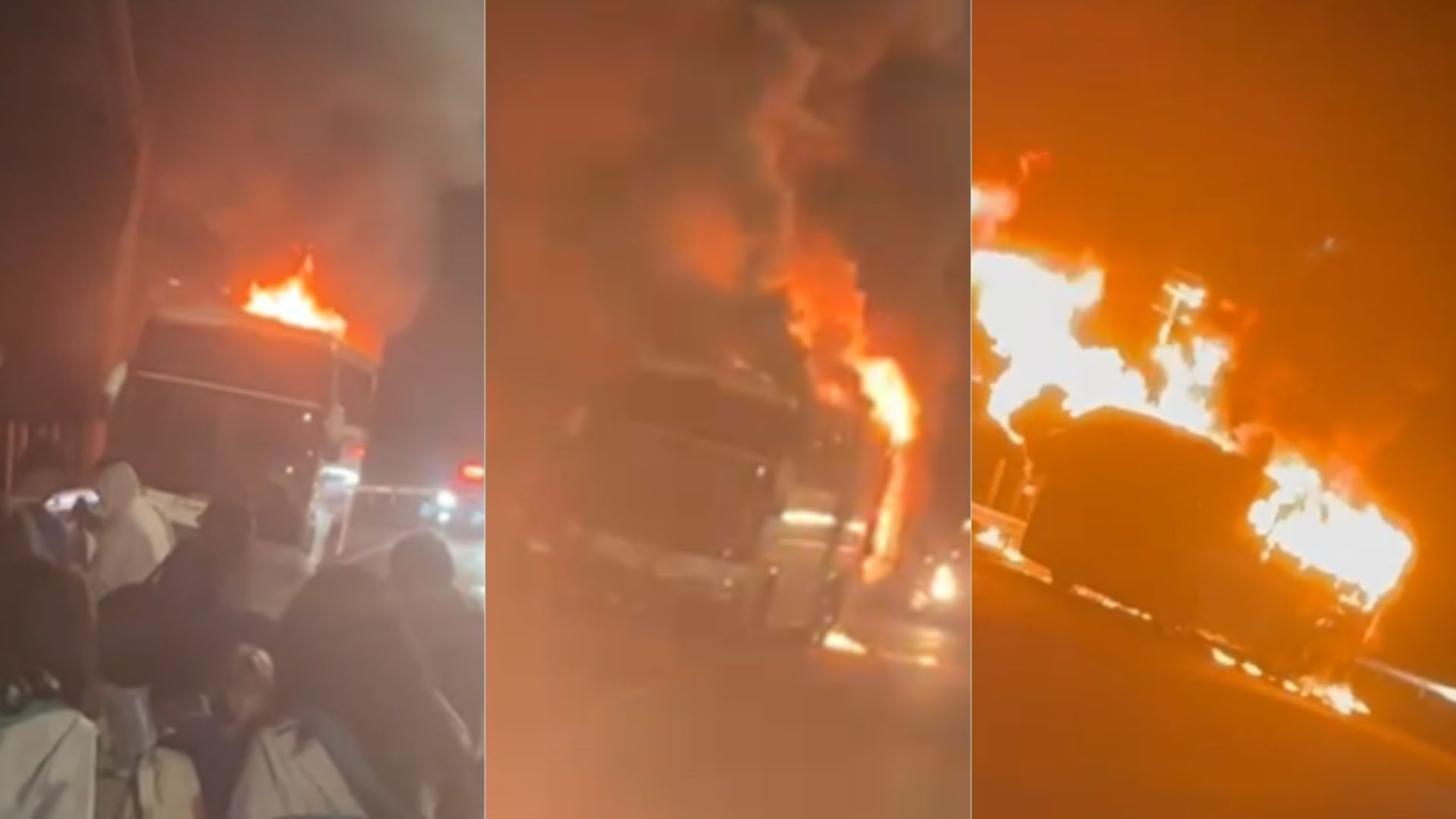 Vídeos mostram ônibus com torcedores do Cruzeiro pegando fogo na BR-040, na Grande BH