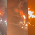 Vídeos mostram ônibus com torcedores do Cruzeiro pegando fogo na BR-040, na Grande BH