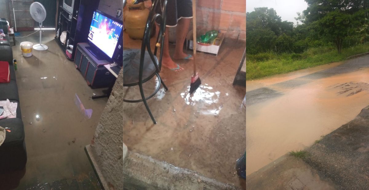 Moradores denunciam casa e rua inundadas em Santa Luzia, na Grande BH