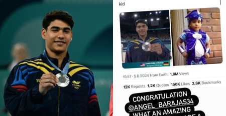 Primeiro medalhista da Colômbia em Paris, Ángel Barajas com a medalha de prata