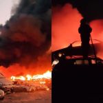 Incêndio de grandes proporções atinge pátio de veículos no bairro Goiânia, na região Nordeste de BH