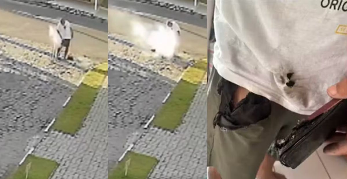 Celular explode no bolso e derrete short de homem em Feira de Santana (BA)