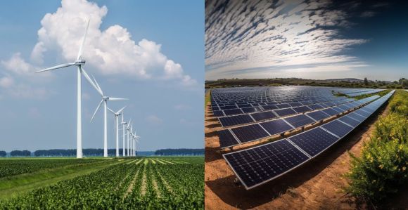 Energia eólica e solar em plantações