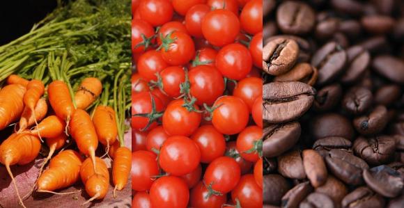 Café, tomate e cenoura