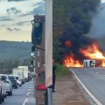 Com carreta em chamas, BR-040 tem congestionamento de 5km em Itabirito (MG)