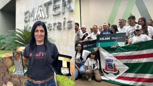 Cafeicultora Altilina Lacerda e sua família na 21ª edição do Concurso Qualidade dos Cafés de Minas, realizado pela Emater-MG